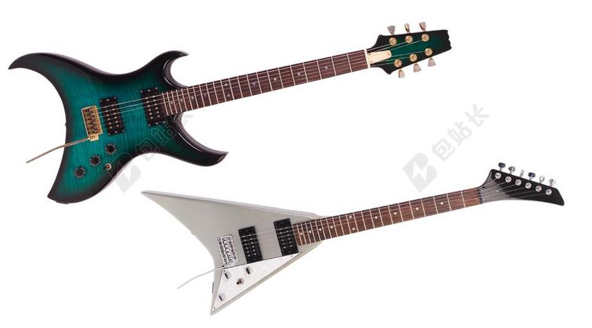 白色和绿色的摇滚吉他背景图片