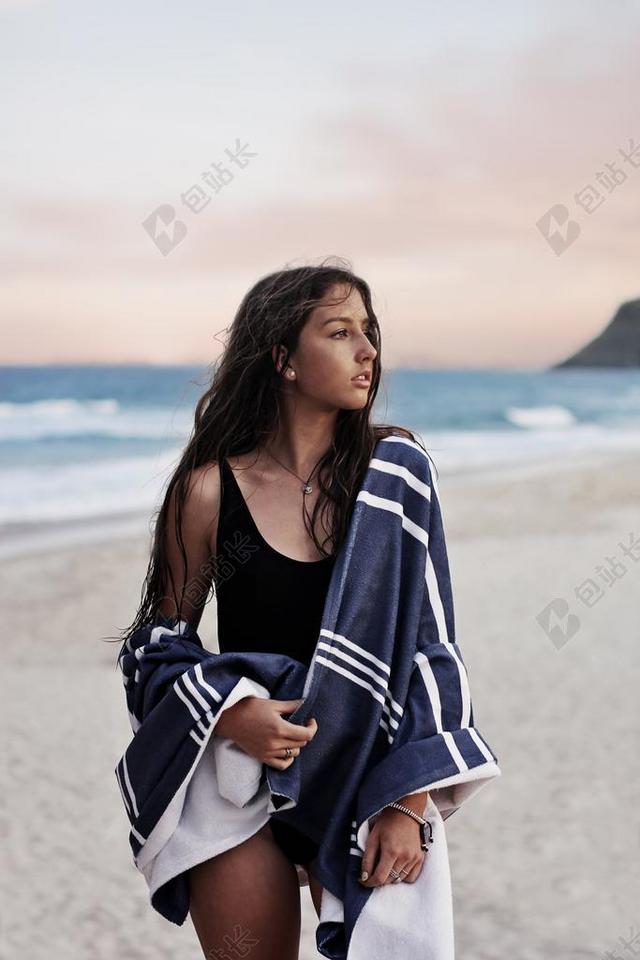 人 女子 时尚 泳装 海滩 沙 海洋 海 假期 性感 黑