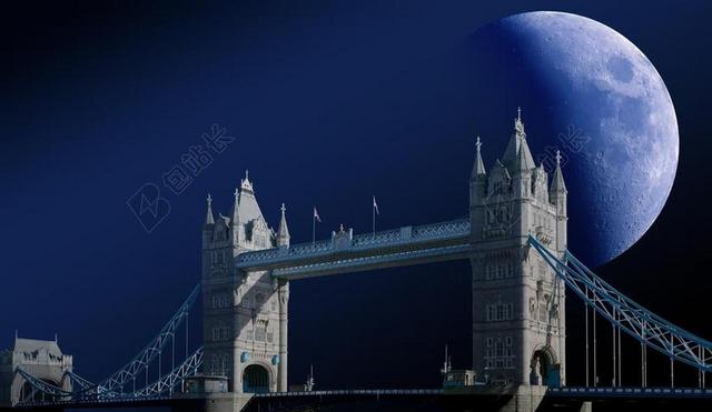 塔桥 伦敦 月球 缩放 云 天空 长焦镜头 夜 LUNA