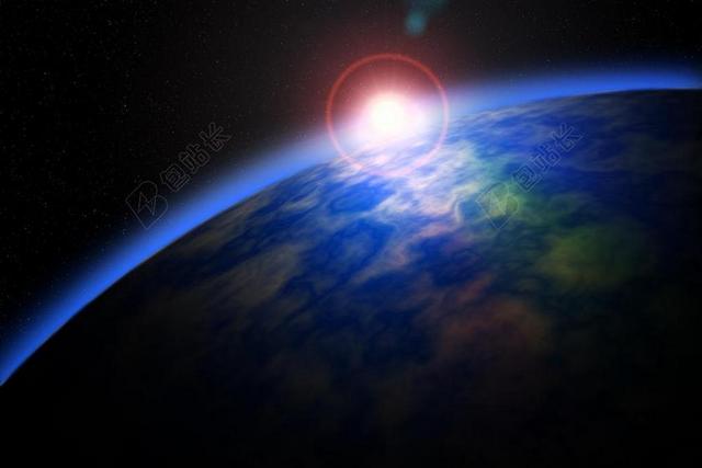蓝色的地球和太阳的阳光背景图片