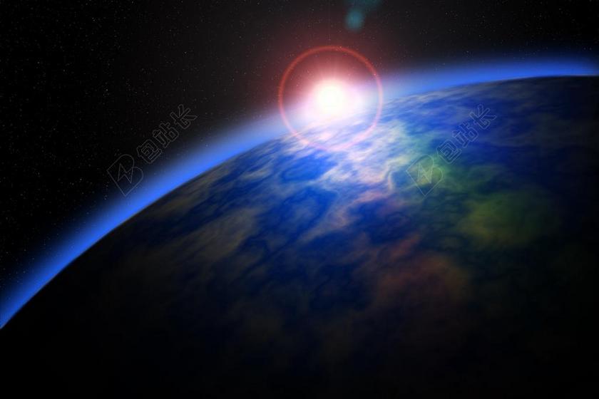 蓝色的地球和太阳的阳光背景图片