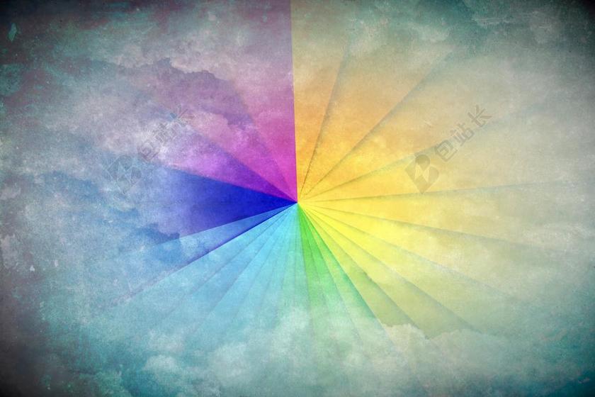 白云上彩色的光束背景图片