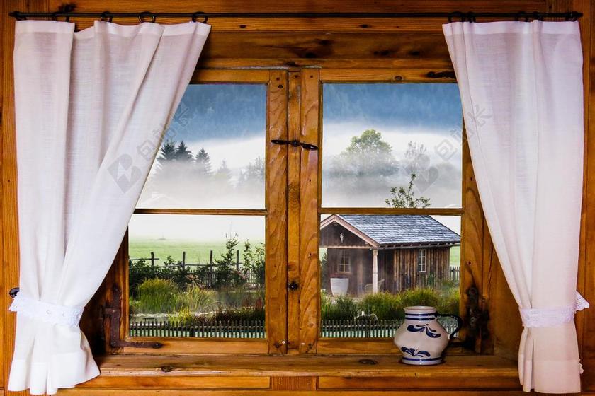 架构 窗口 性质 展望 棚屋 雾 晨雾 景观 窗帘 放宽