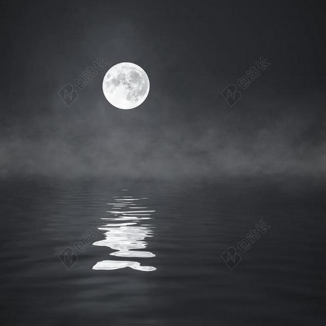 月球 月光 夜 满月 神秘 黑暗 水 镜像