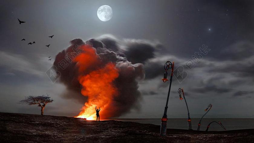 火 烟 月球 夜 火焰 烧伤 夜间照片 作曲 心情 树
