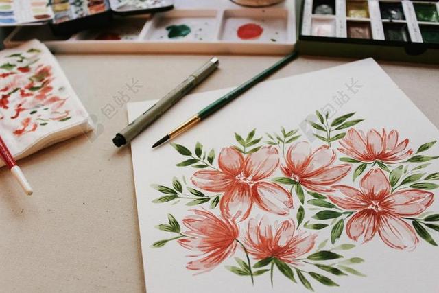 粉红教育唯美自然花卉花朵盛开图画绘画图片背景