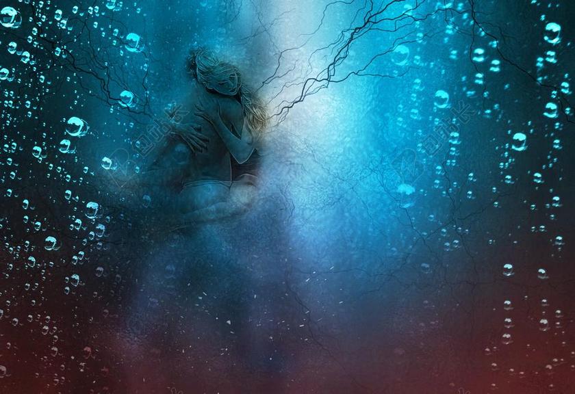 青色舞蹈科幻艺术男女芭蕾演员古典舞蹈图片背景