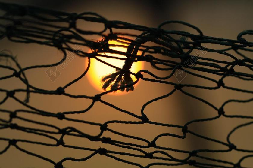 日落 太阳 渔网