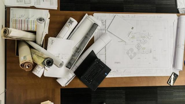 建筑简约办工桌图纸建筑绘图绘画背景图片