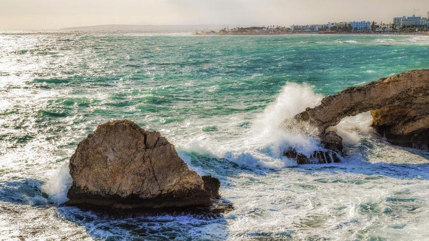 塞浦路斯 阿依 秋 暴风雨 天气 波 汹涌的大海 景观