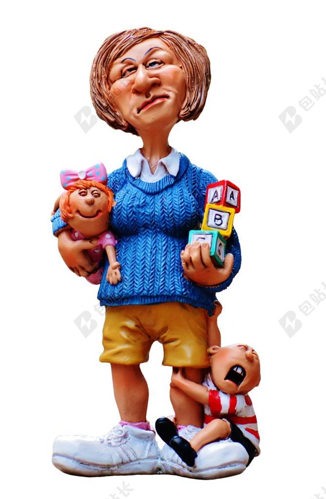 卡通保姆角色照顾孩子漫画背景图片