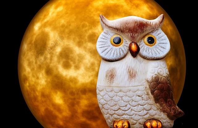 猫头鹰 月球 月光 夜 陶瓷 数字 装饰 动物 鸟 德卡