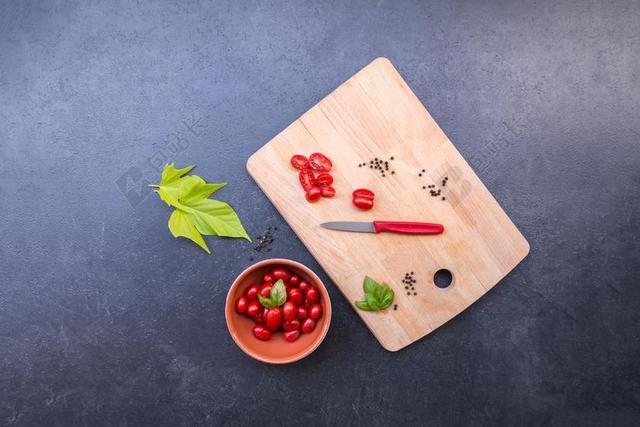 蔬菜 蕃茄 樱桃 砧板 切片 弗里施 沙拉 叶子