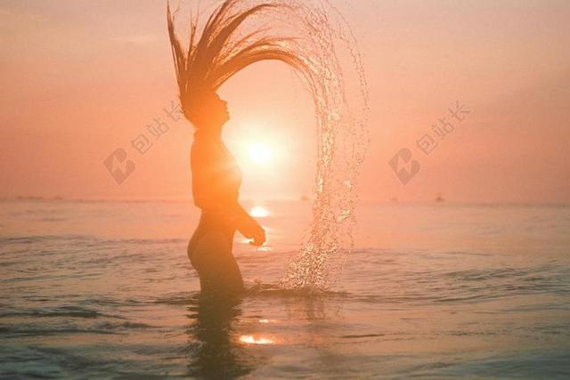 海 海洋 水 自然 日落 人 女子 游泳 性感 泳装
