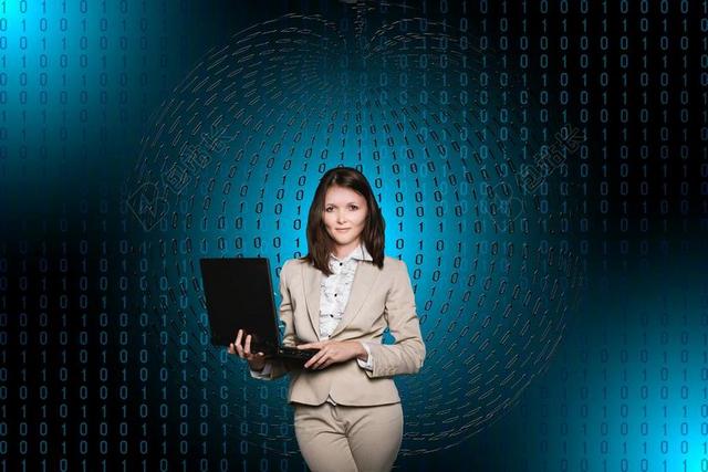 蓝色计算机商务信息技术女人电脑背景图片