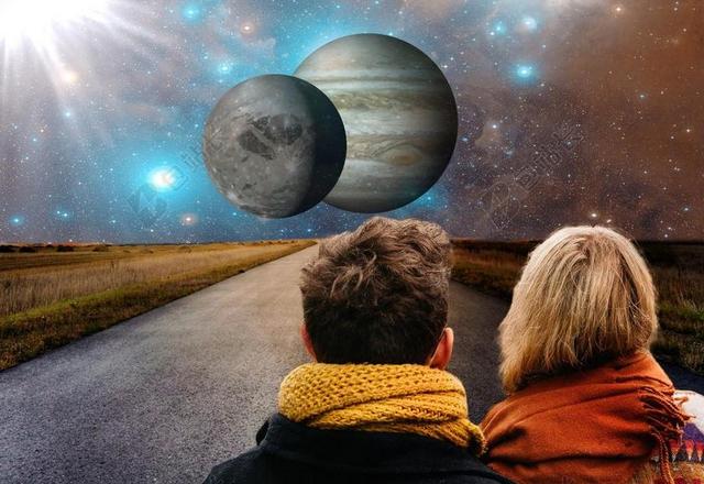 科幻梦幻星光星空星球公路人类背影背景图片