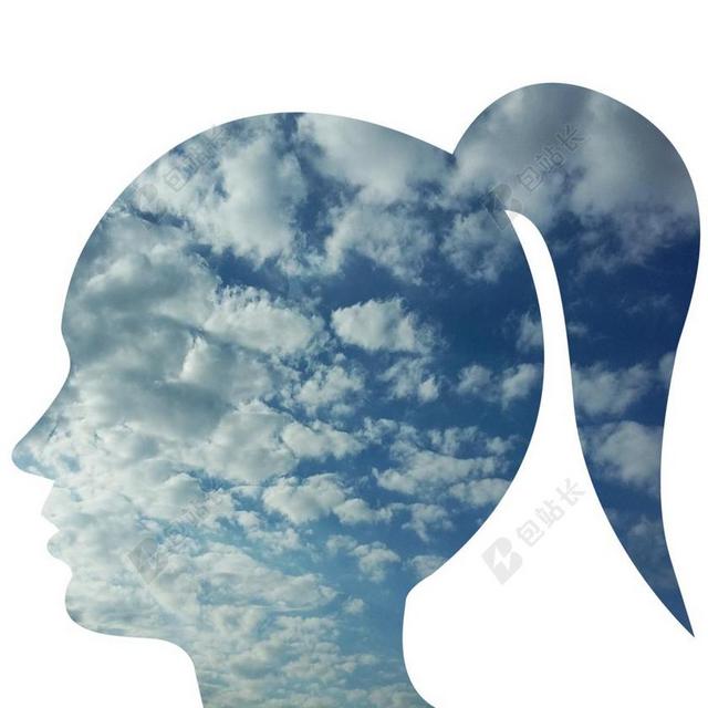 艺术设计创意女人头像剪影蓝天白云背景图片