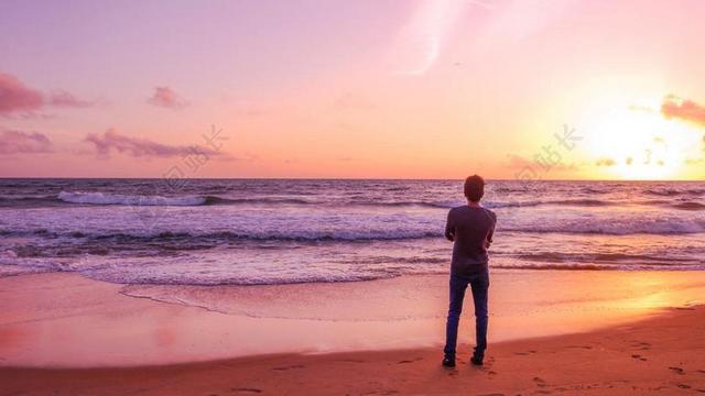 孤独男孩 海滩 海 青少年 橙色 海洋 家伙 日落