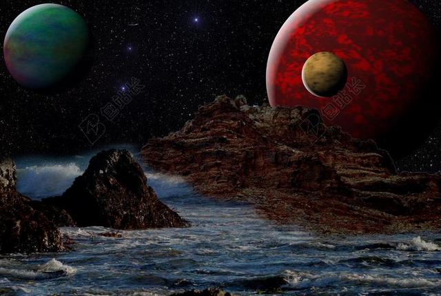 幻想 夜 星星球 岩 水 照片蒙太奇
