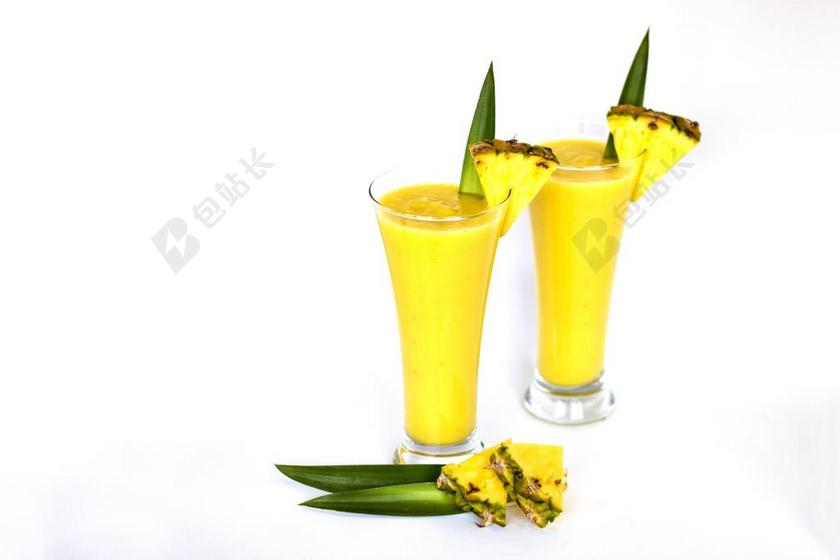 冰沙 奶昔 菠萝 健康 早餐 黄色 水果