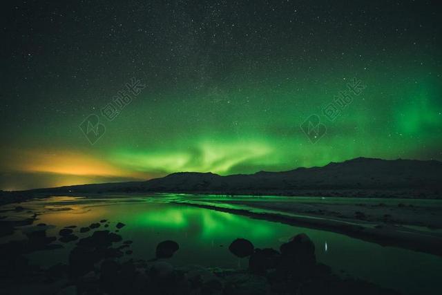 自然 景观 黑暗 夜 极光 星星 观星 天文摄影 绿色 山
