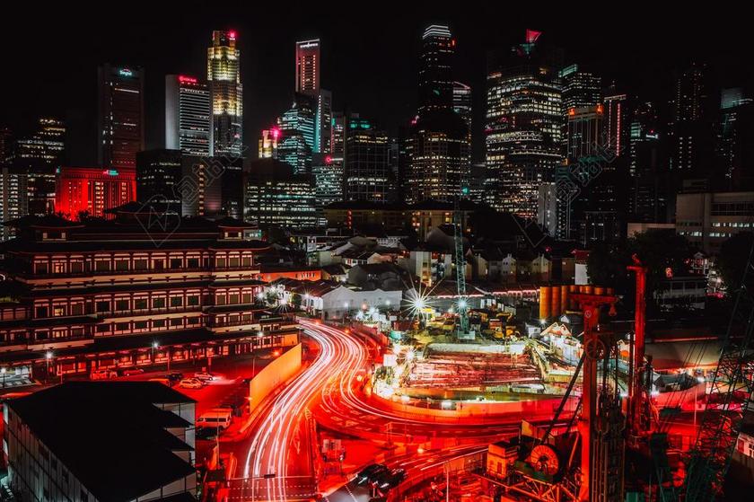 新加坡 城市 天际线 结构 摩天大楼 建筑物 现代 市容 灯