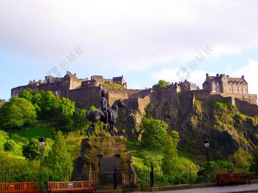 爱丁堡的苏格兰 苏格兰 爱丁堡 城堡 城市 结构 老 里程碑