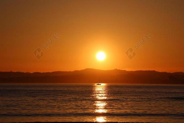 日落 海 景观 太阳 晚上 海洋的日落 晚上岸 天空 夕阳红