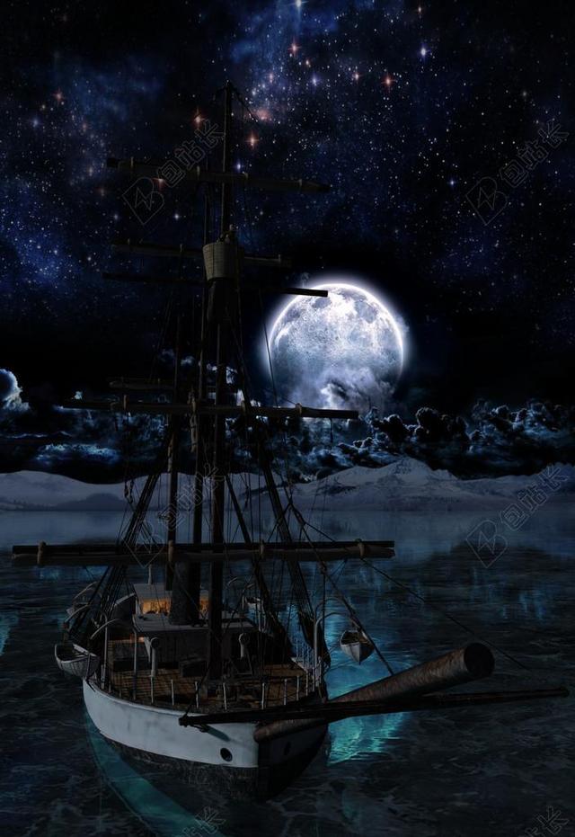 夜 满月 船舶 湖 海洋 北极 瞭望 神秘 气氛 照明