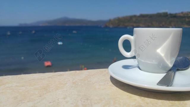 夏季 咖啡 海滩 海 意大利 杯 喝咖啡休息时间