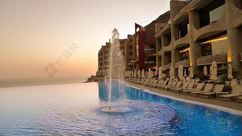 无边泳池 池 酒店 大加那利 旅行 豪华 放松 度假 日落