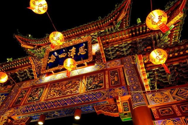 横滨 中国城 日本神奈川县 唐人街 前镇 灯 灯光