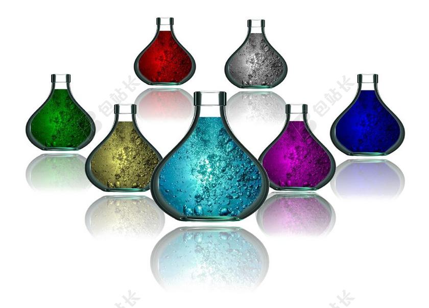 瓶 范围 水 精油瓶 颜色 丰富多彩 红色 绿色 黄金