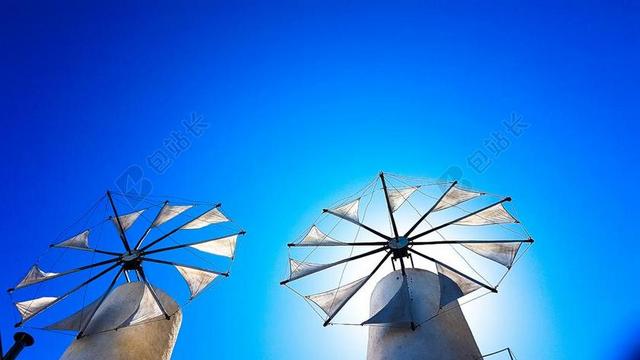 风车 可再生能源 蓝蓝的天空 风电 当前 夏季 假期 克里特岛
