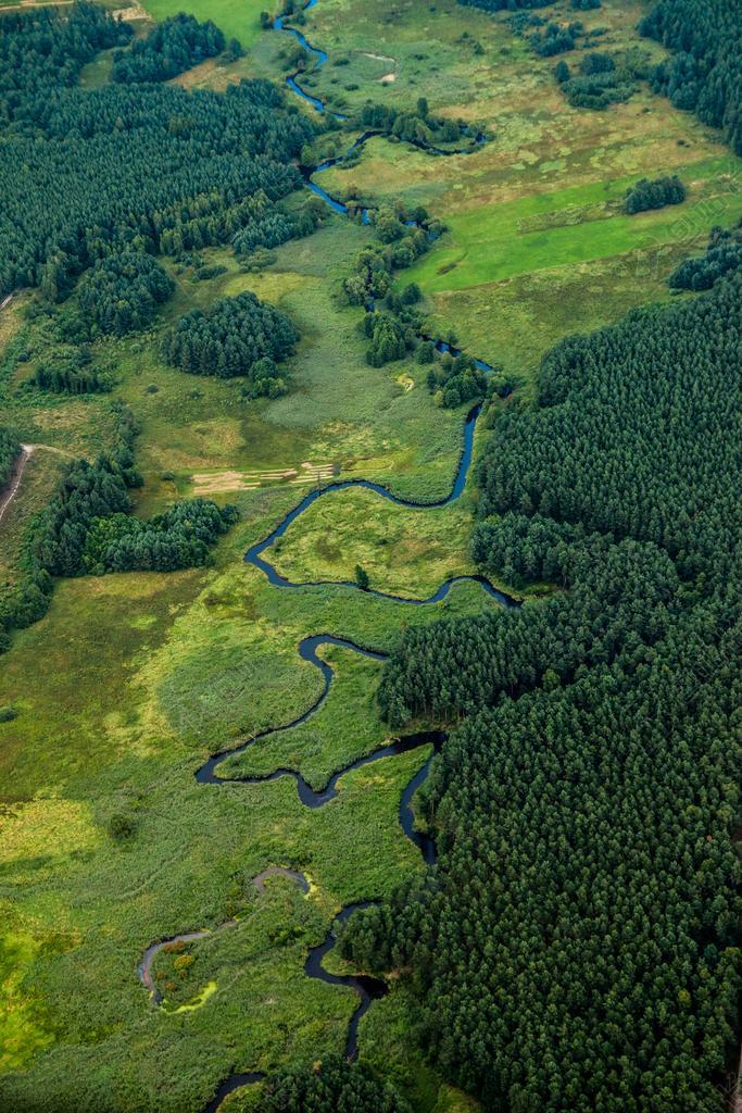 河 景观 性质 绿色 波兰 乐队 森林 航拍照片 飞行