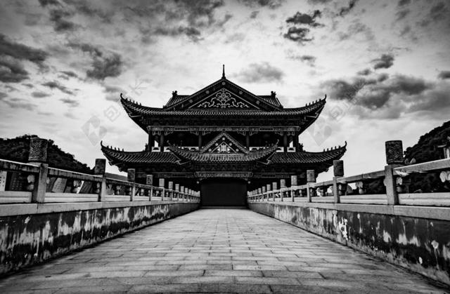 寺庙 黑白 对称