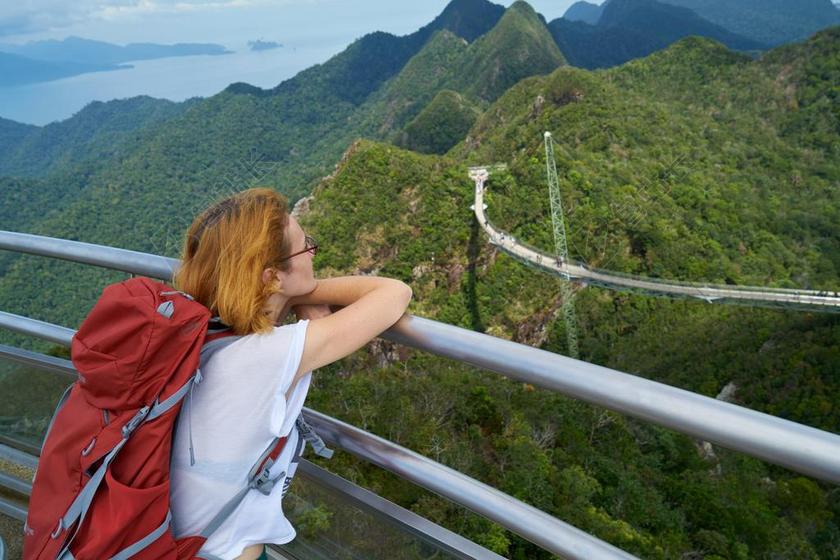 旅游 妇女 景观 累了 美丽 女人 曝光 橙色 包 背包