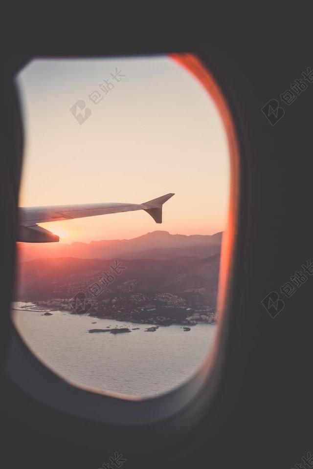 窗口 飞机 旅行 天空 海 山 日出 日落
