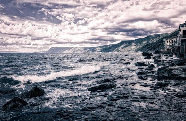 海 天空 地平线 海滩 云 景观 气氛 里瓦 岩石 风