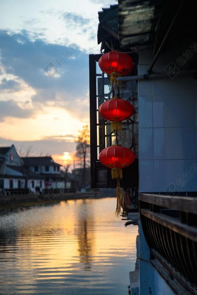 西塘 水乡 灯笼 倒影 夕阳