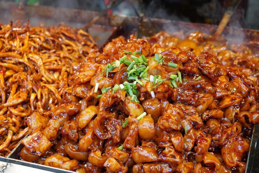 餐饮清新堆积的武汉美食背景图片