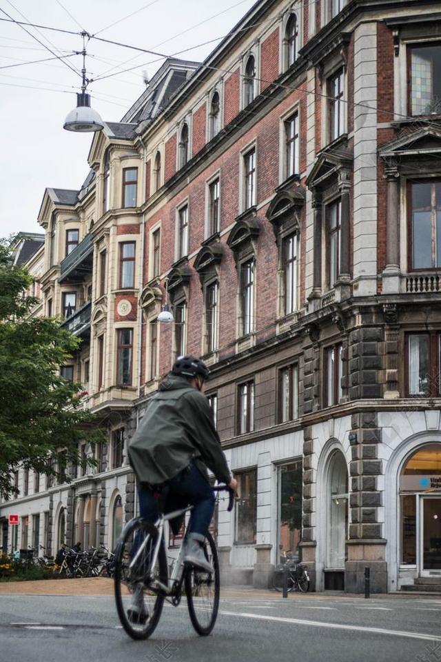 旅游清新哥本哈根街头骑车背景图片
