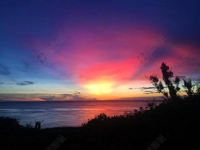 垦丁 晚霞 海 树