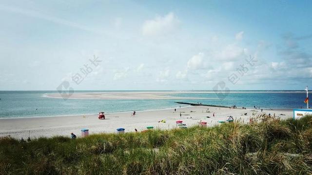 海滩 BORKUM 北海 岛 北海岛 海 沙丘 夏季 云